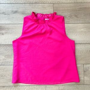 J. CREW FACTORY hot pink ruffled neckline sleeveless blouse size large